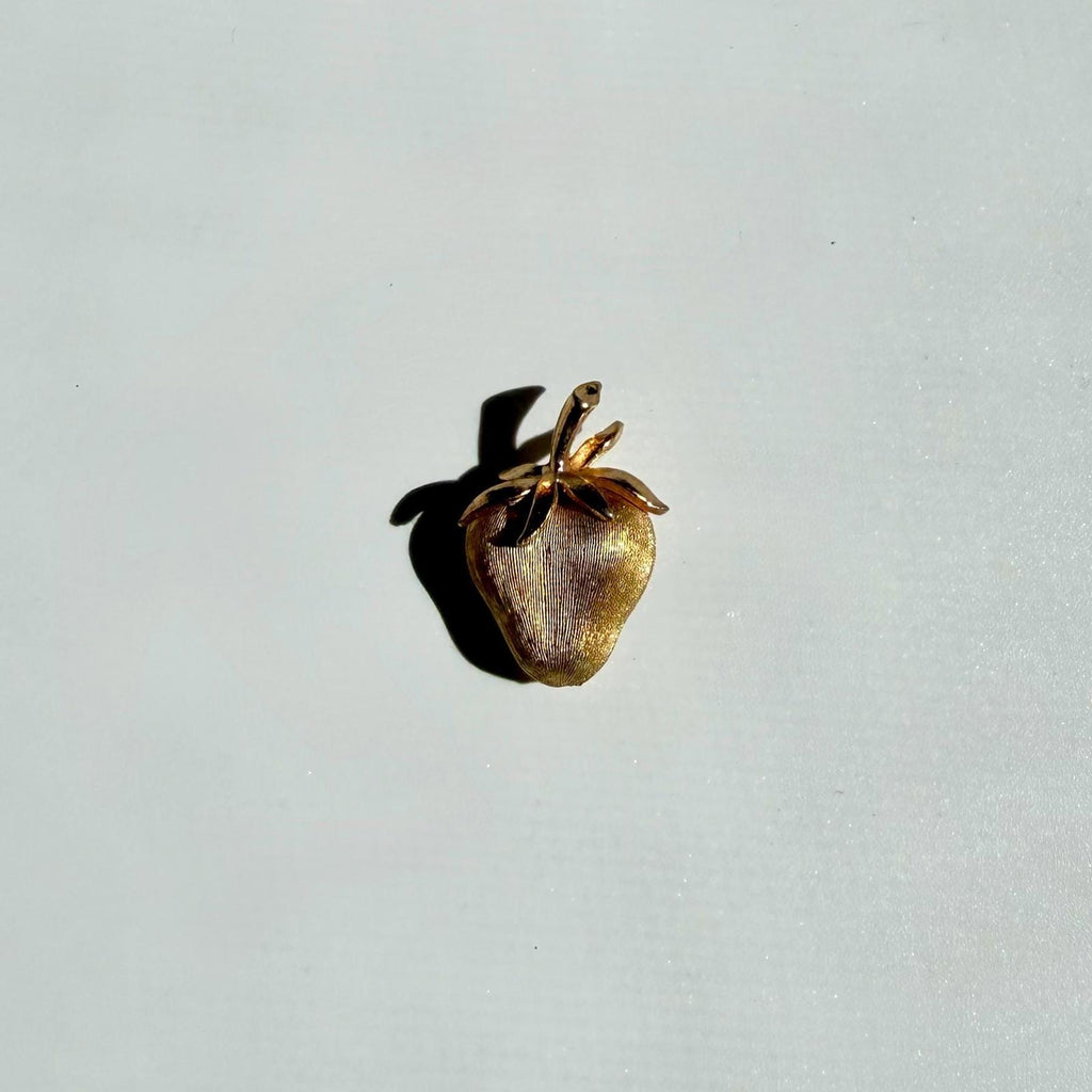 Vintage Trifari Strawberry Brooch | Gold Tone Small Pin
