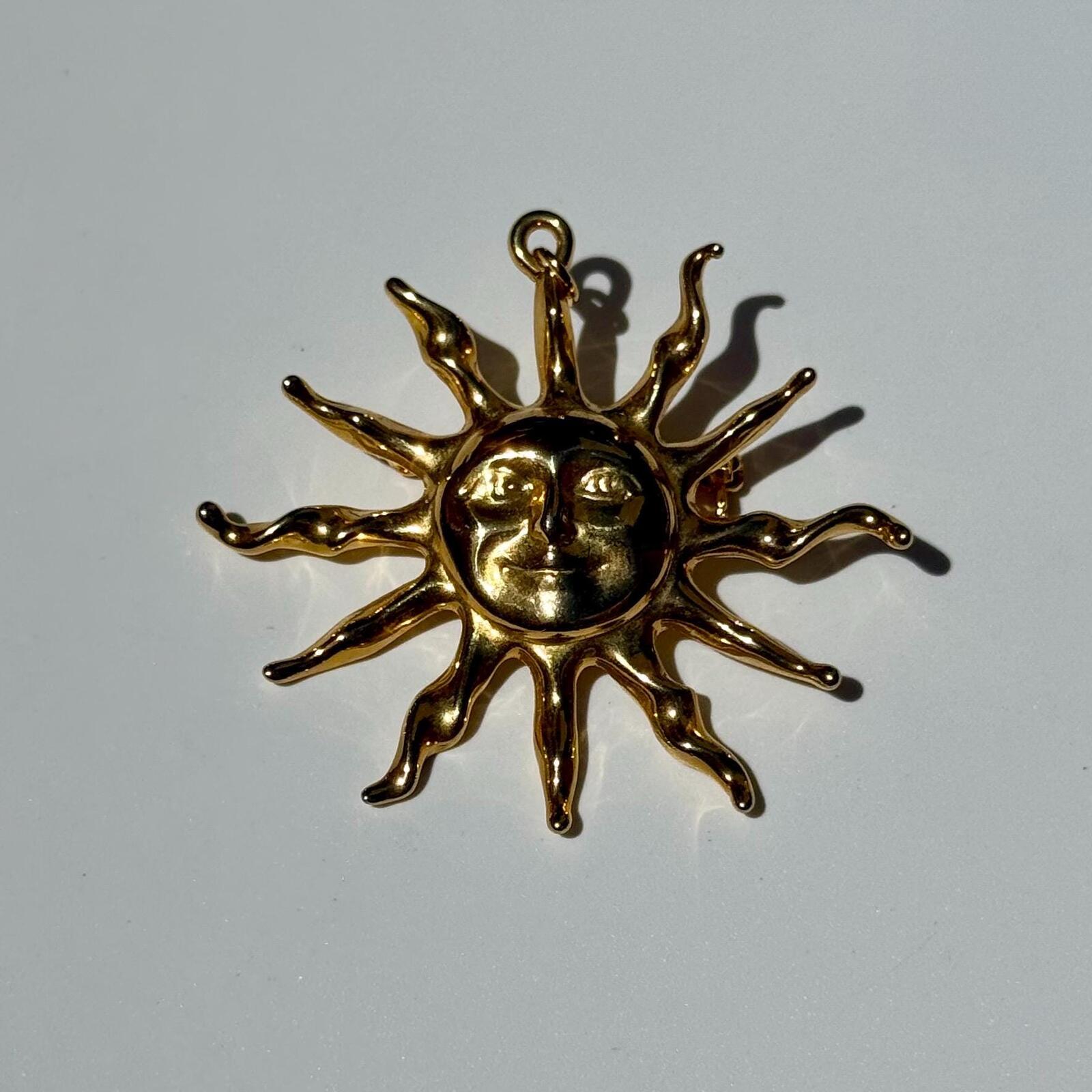 Vintage Gold Tone Celestial Sun Face Brooch and Pendant