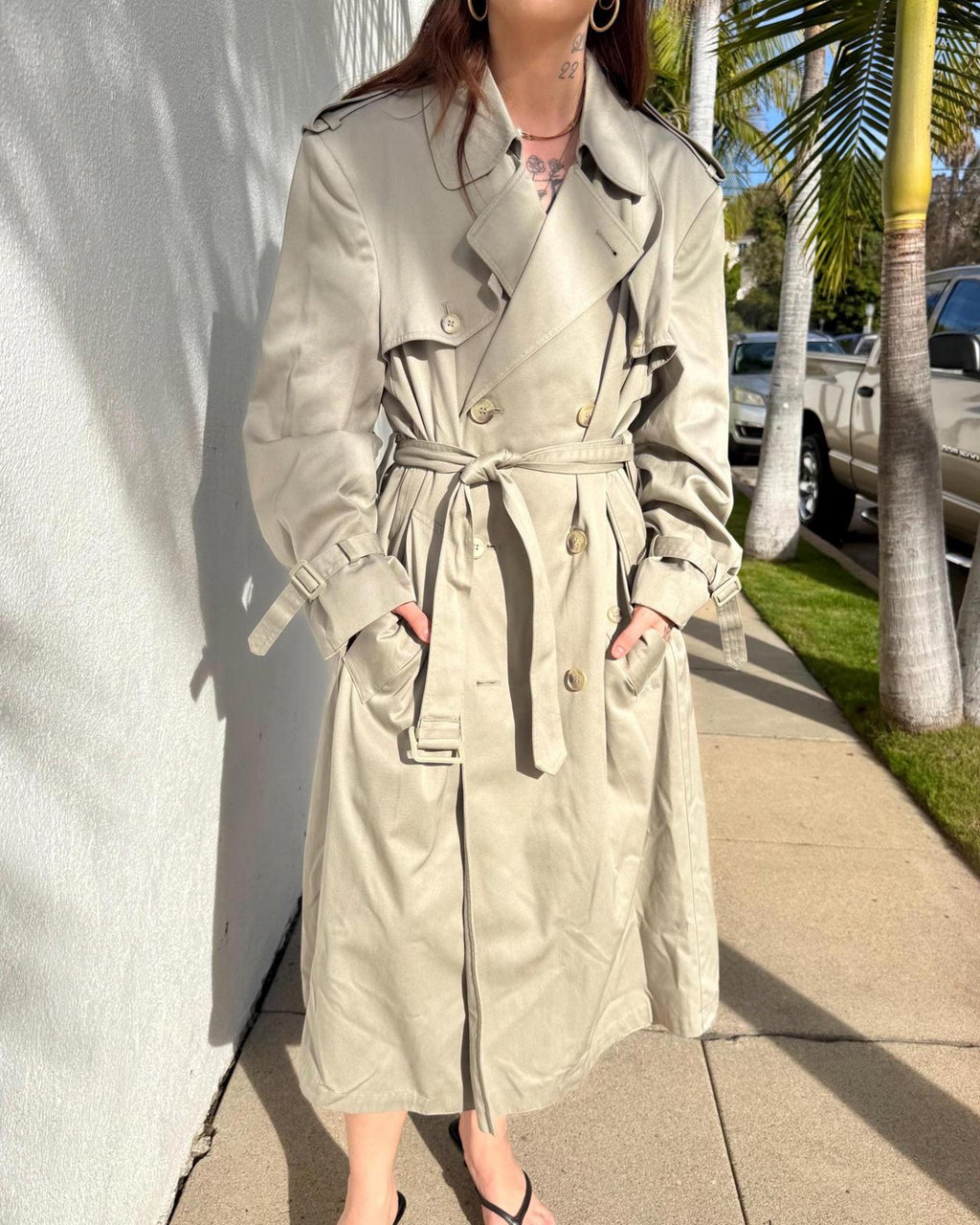 Vintage Mens Oversized Trench | Tan Long Coat | Size 40R