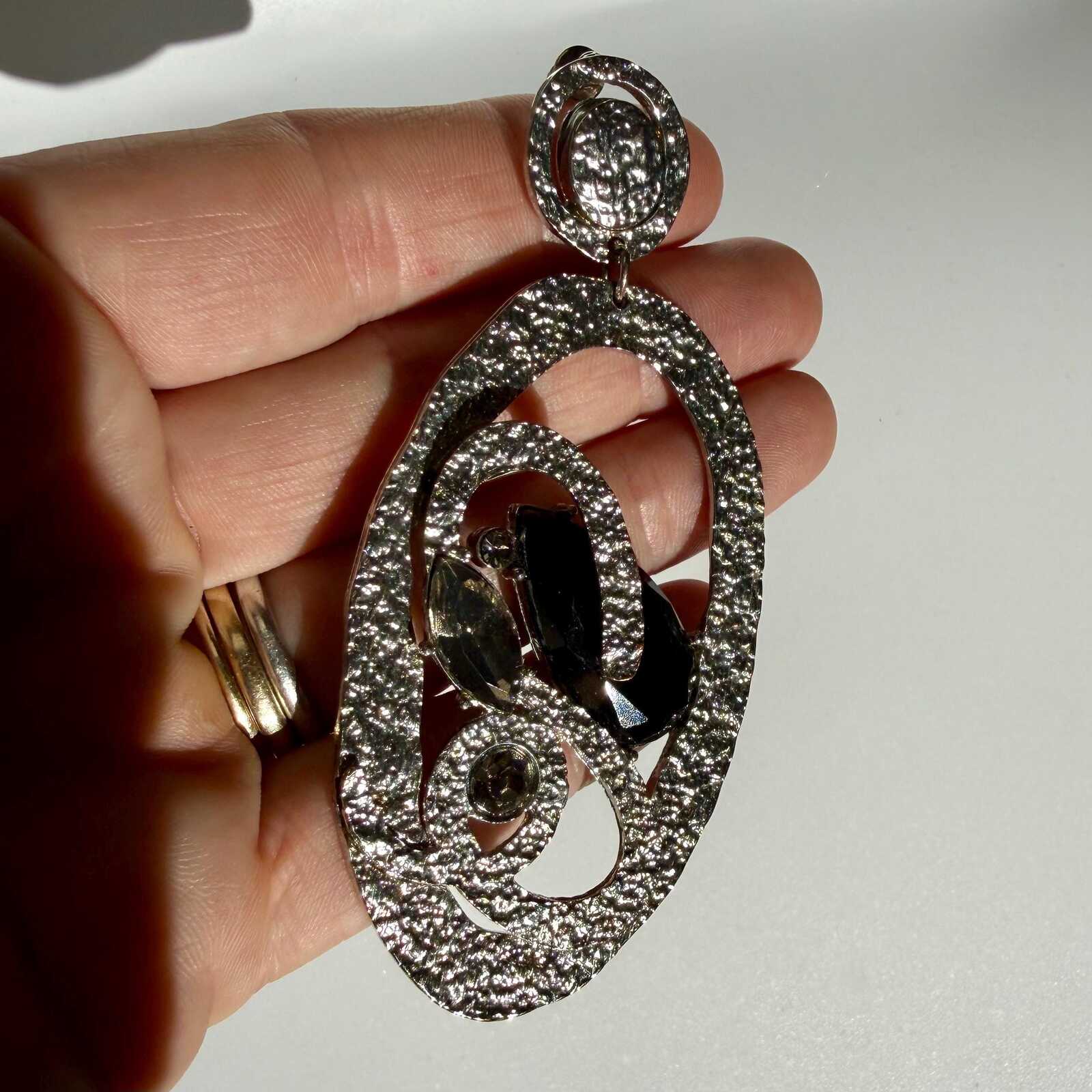 Vintage Oversized Silver Tone Drop Earrings