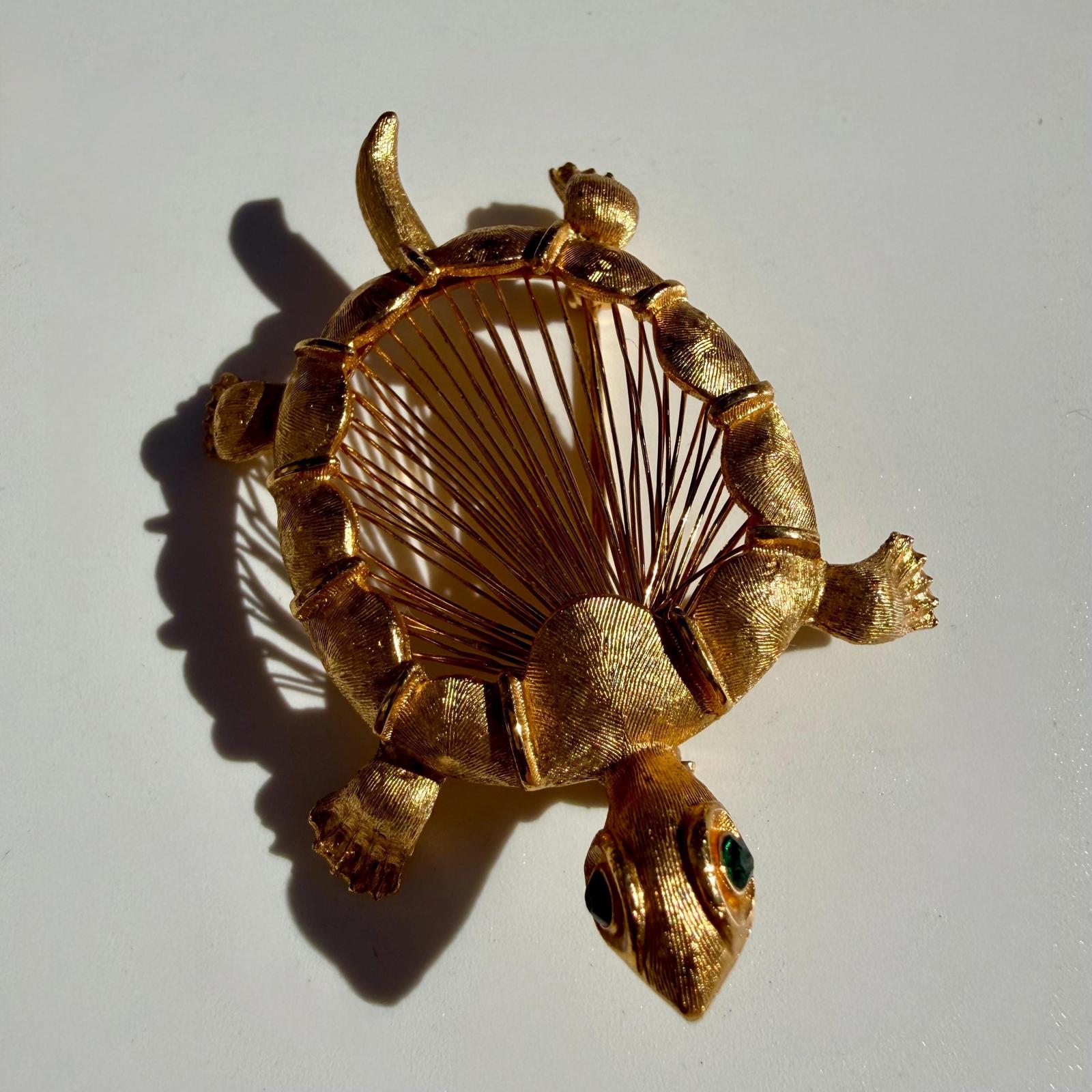 Vintage Figural Turtle Brooch | Gold Tone Tortoise Pin