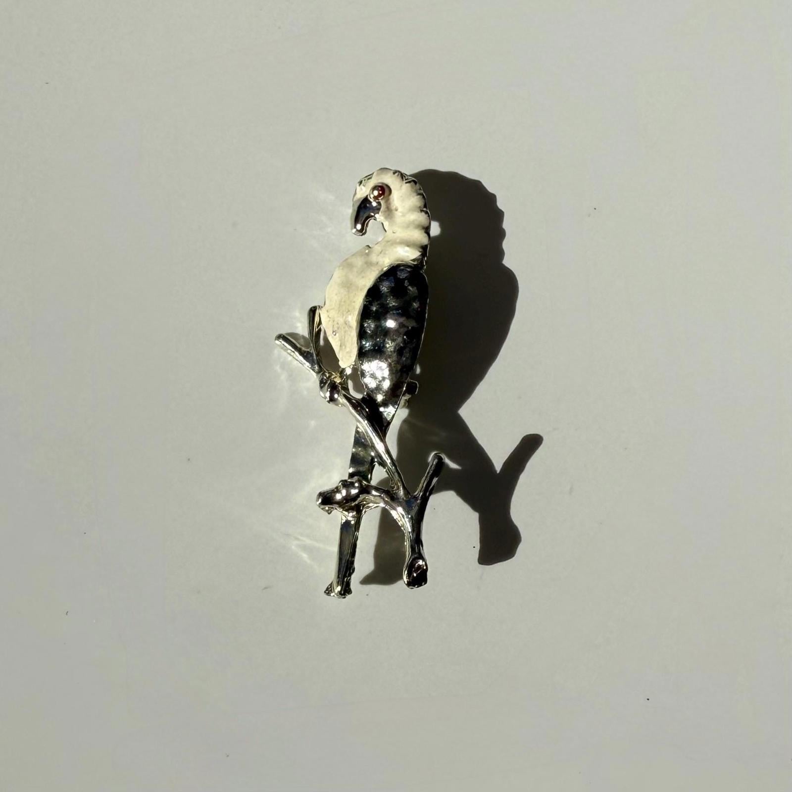White Parrot Brooch | Vintage Silver Tone Bird Pin | Gift