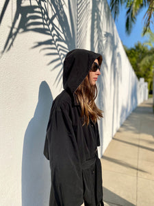 Vintage 90s Black Trench Coat with Hood