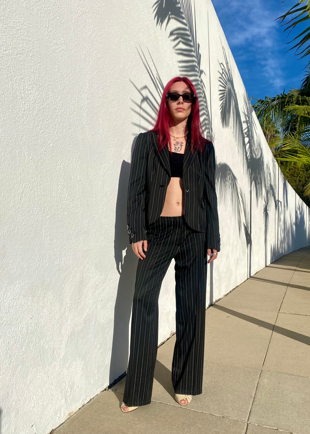 Vintage Y2K Women's Two Piece Striped Suit