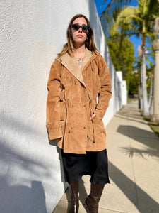 Vintage 90s Brown Suede Leather Parka