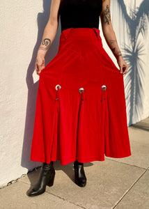 Vintage Western Wear Red Skirt with Concho Details