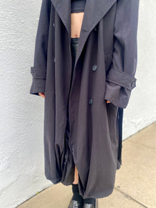 Vintage 90s Black Mens Trench Coat, Oversized Long Trench