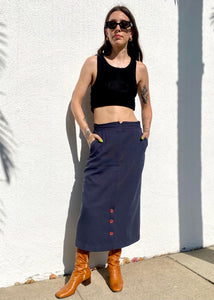 Vintage 70s/80s Navy Blue Midi Skirt