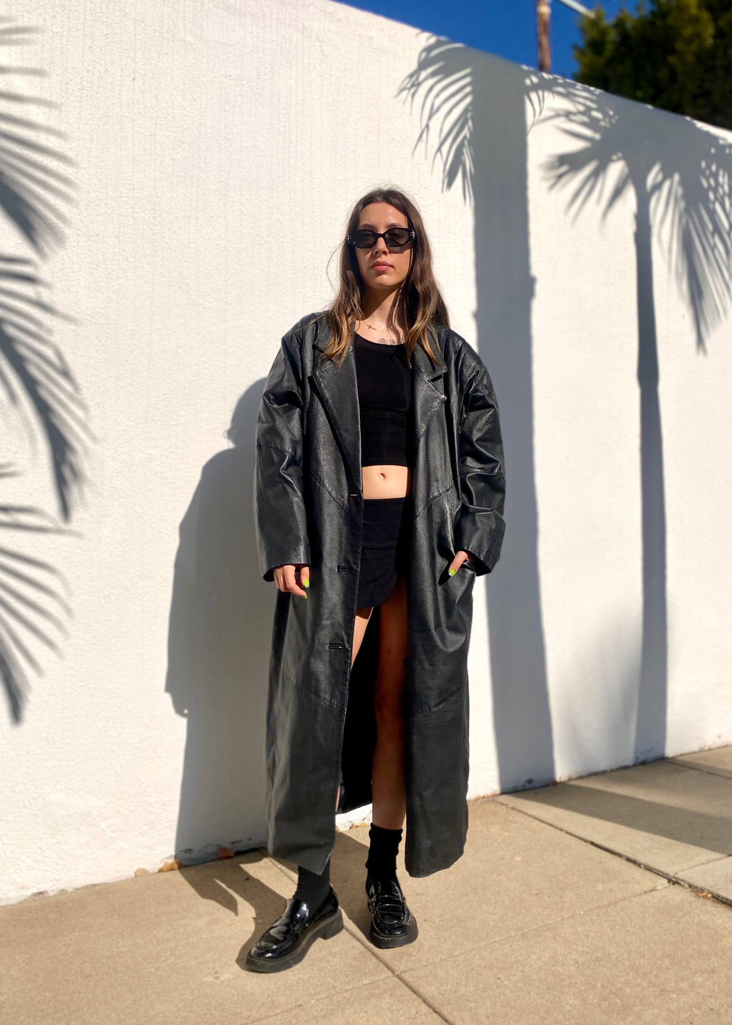 Vintage Long Leather Trench Coat