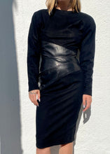 Load image into Gallery viewer, Vintage 80s Black Leather Dress, Long Sleeve 80s Dress
