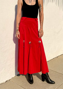 Vintage Western Wear Red Skirt with Concho Details