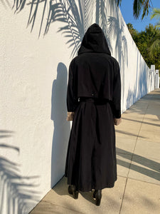 Vintage 90s Black Trench Coat with Hood