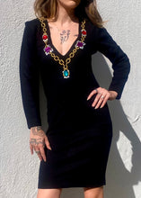 Load image into Gallery viewer, Vintage 90s Black Dress with Faux Gemstones
