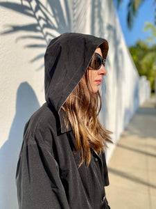 Vintage 90s Black Trench Coat with Hood