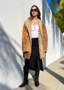 Vintage 90s Brown Suede Leather Parka