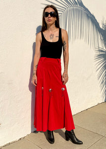 Vintage Western Wear Red Skirt with Concho Details