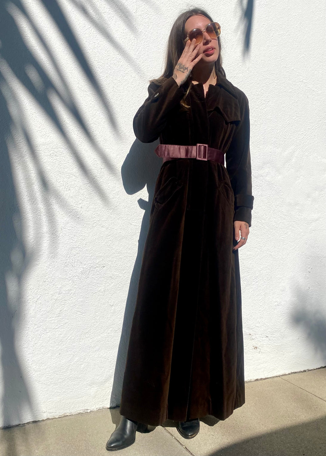 Vintage Dark Brown Long Velvet Coat