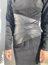 Load image into Gallery viewer, Vintage 80s Black Leather Dress, Long Sleeve 80s Dress
