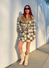 Load image into Gallery viewer, Vintage Y2K Plaid Winter Coat with Faux Fur Trim Collar
