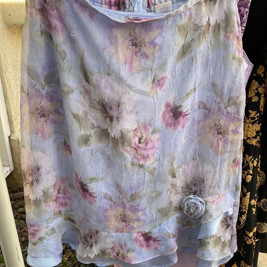 purple floral print midi skirt