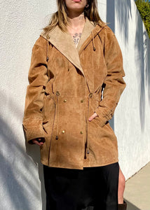 Vintage 90s Brown Suede Leather Parka