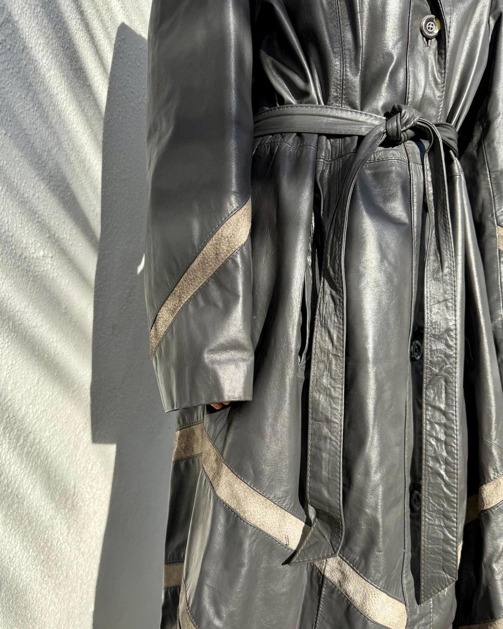 VTG 70s Gray Leather Trench Coat Size XL