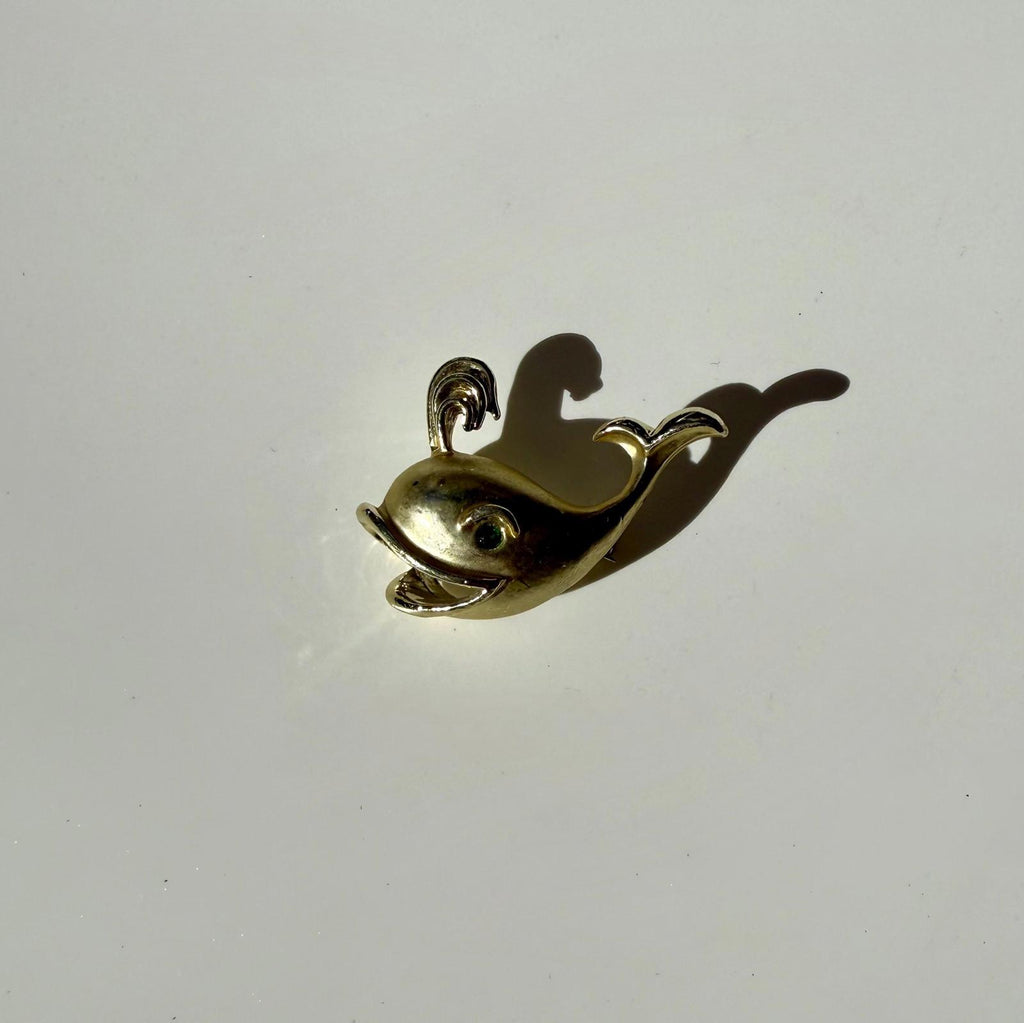 Gold Whale Brooch | Vintage Nautical Pin | Gift for Ocean Lover