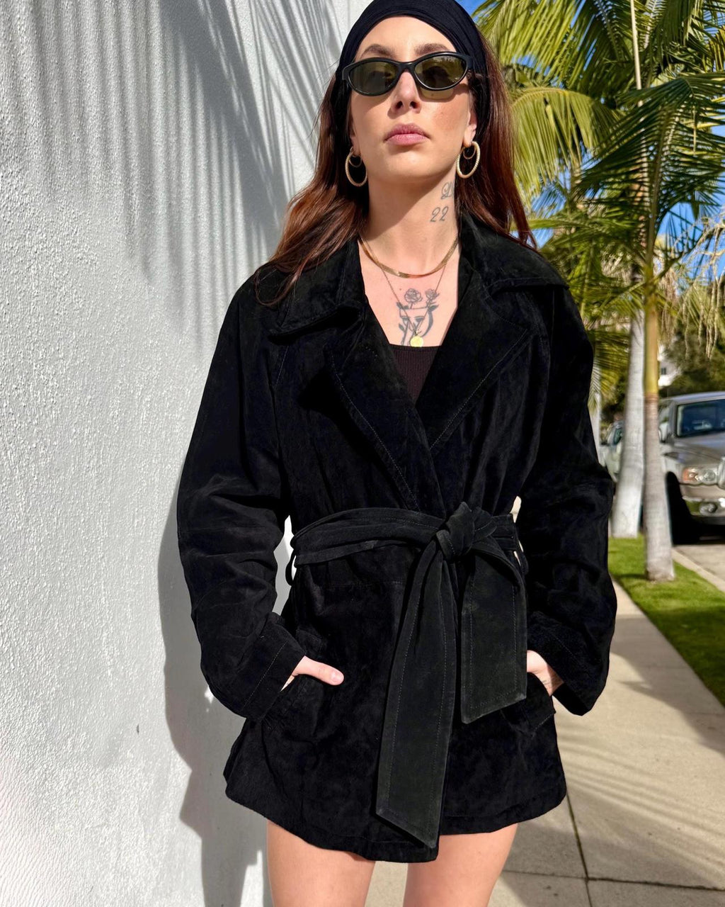 Vintage Black Suede Trench Coat