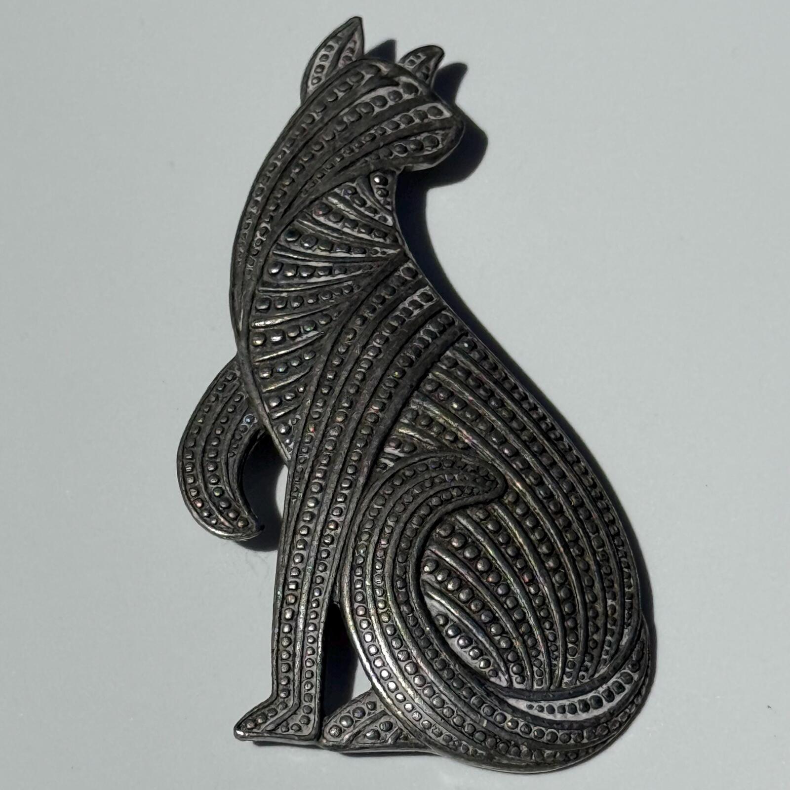 Vintage Cat Brooch | Large Silver Tone Kitten Pin