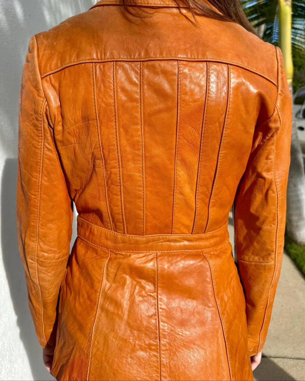 Vintage 70s Brown Leather Jacket | Belted Fitted Coat | Size XS