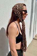 Load image into Gallery viewer, Vintage Extra Large Leopard Print Sheer Scarf Brown Animal Print Mesh Head Scarf
