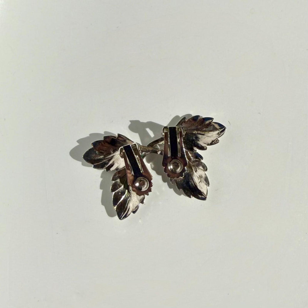 Vintage Silver Tone Leaf Earrings