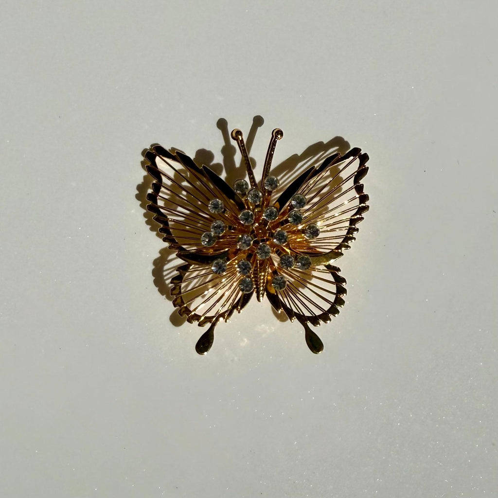 Signed Monet Butterfly Brooch | Gold Tone Rhinestone | Vintage Gift
