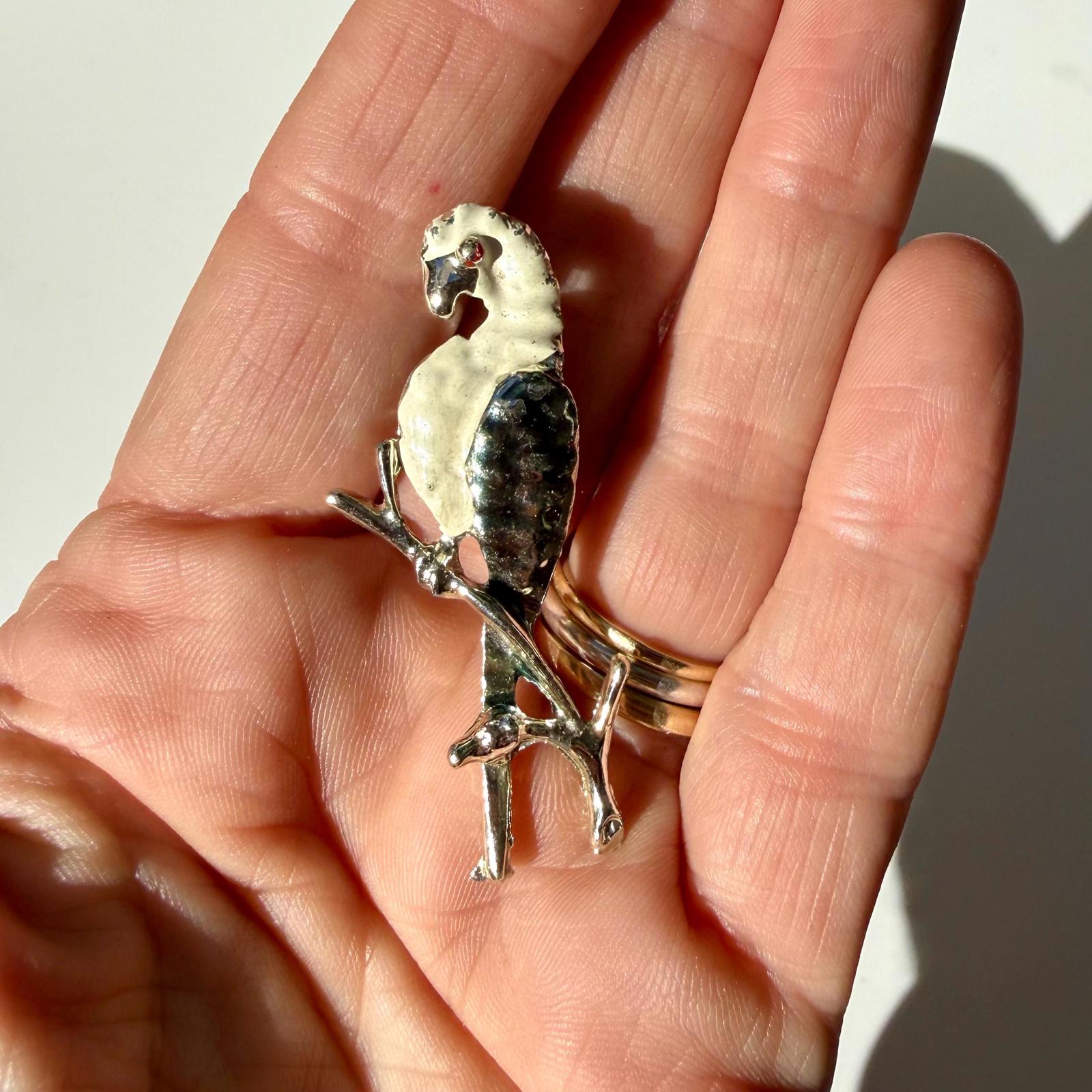 White Parrot Brooch | Vintage Silver Tone Bird Pin | Gift