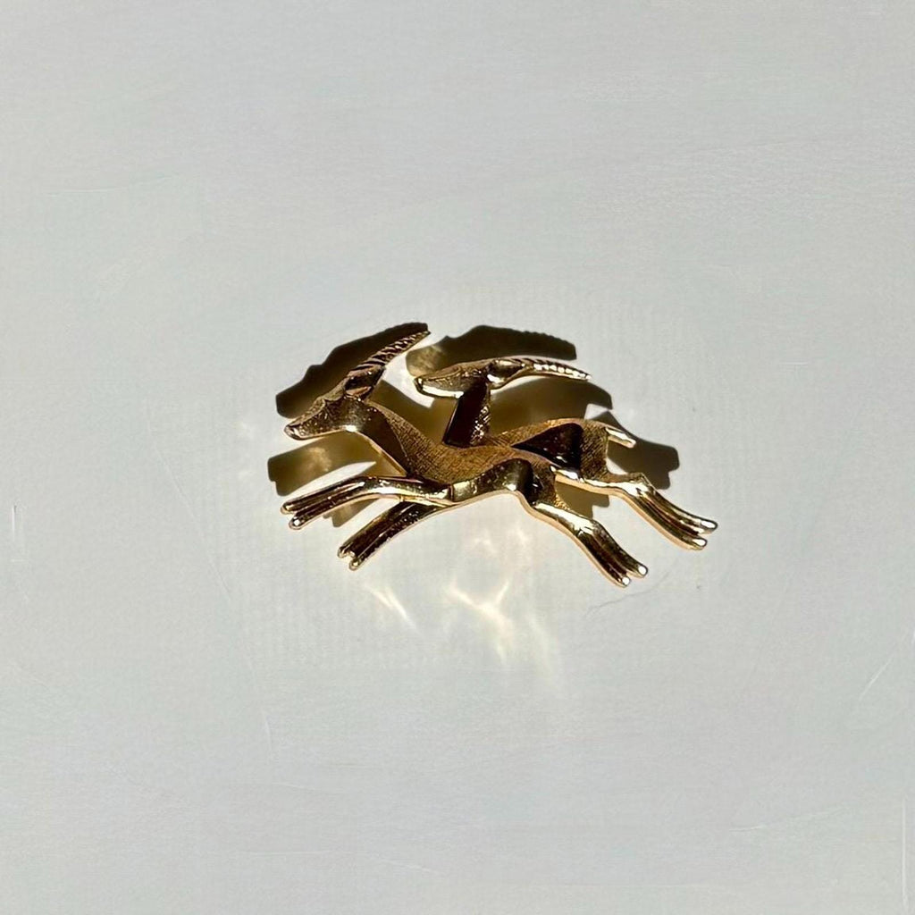 Vintage Gazelle Brooch | Gold Tone Antelope Deer Pin