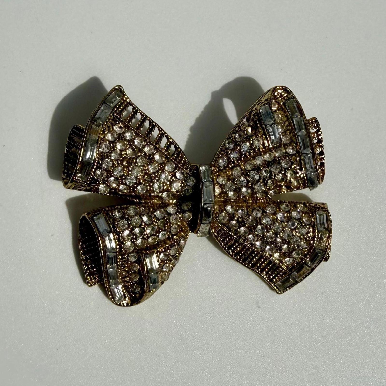 Vintage NAPIER Silver Bow Brooch | Rhinestone Statement Pin