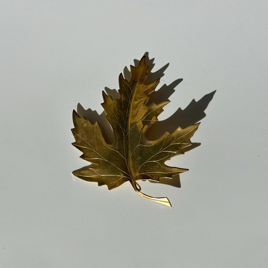 Large Vintage Gold Maple Leaf Brooch | 4” Statement Pin