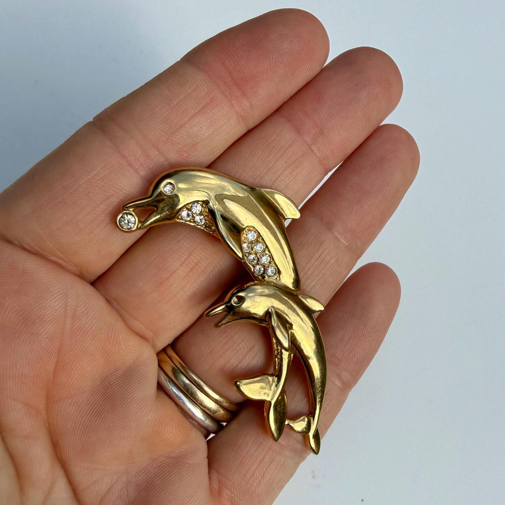 Gold Tone Dolphin Brooch