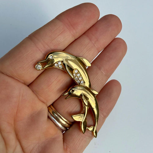 Gold Tone Dolphin Brooch