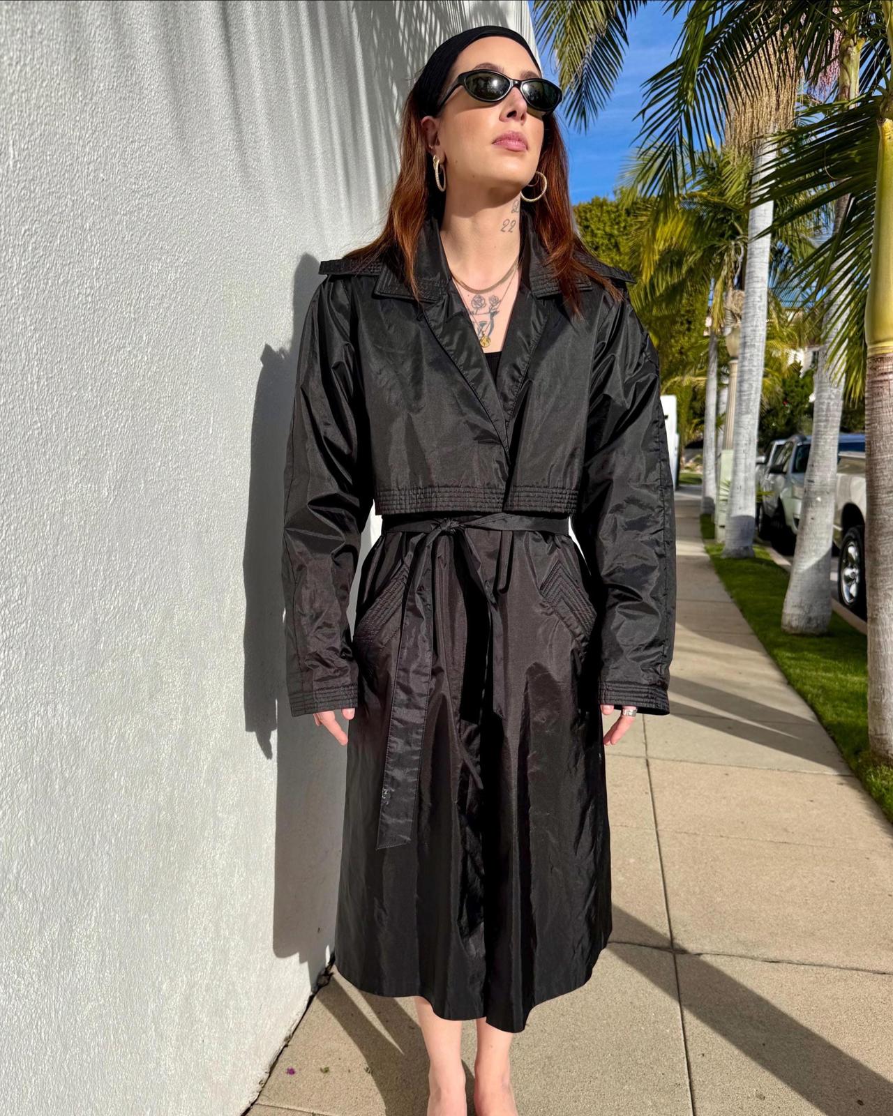 Vintage 90s Black Nylon Trench Coat | Worthington Essentials | Removable Lining