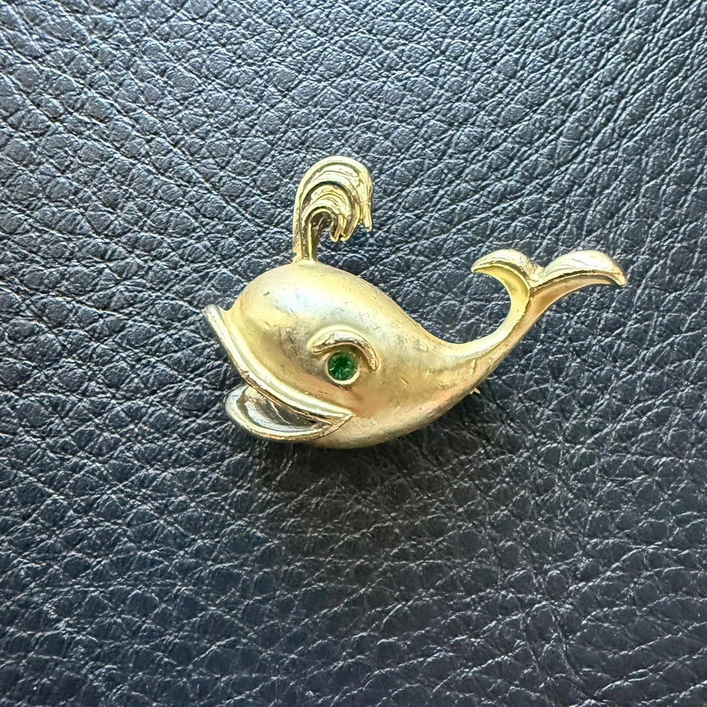 Gold Whale Brooch | Vintage Nautical Pin | Gift for Ocean Lover