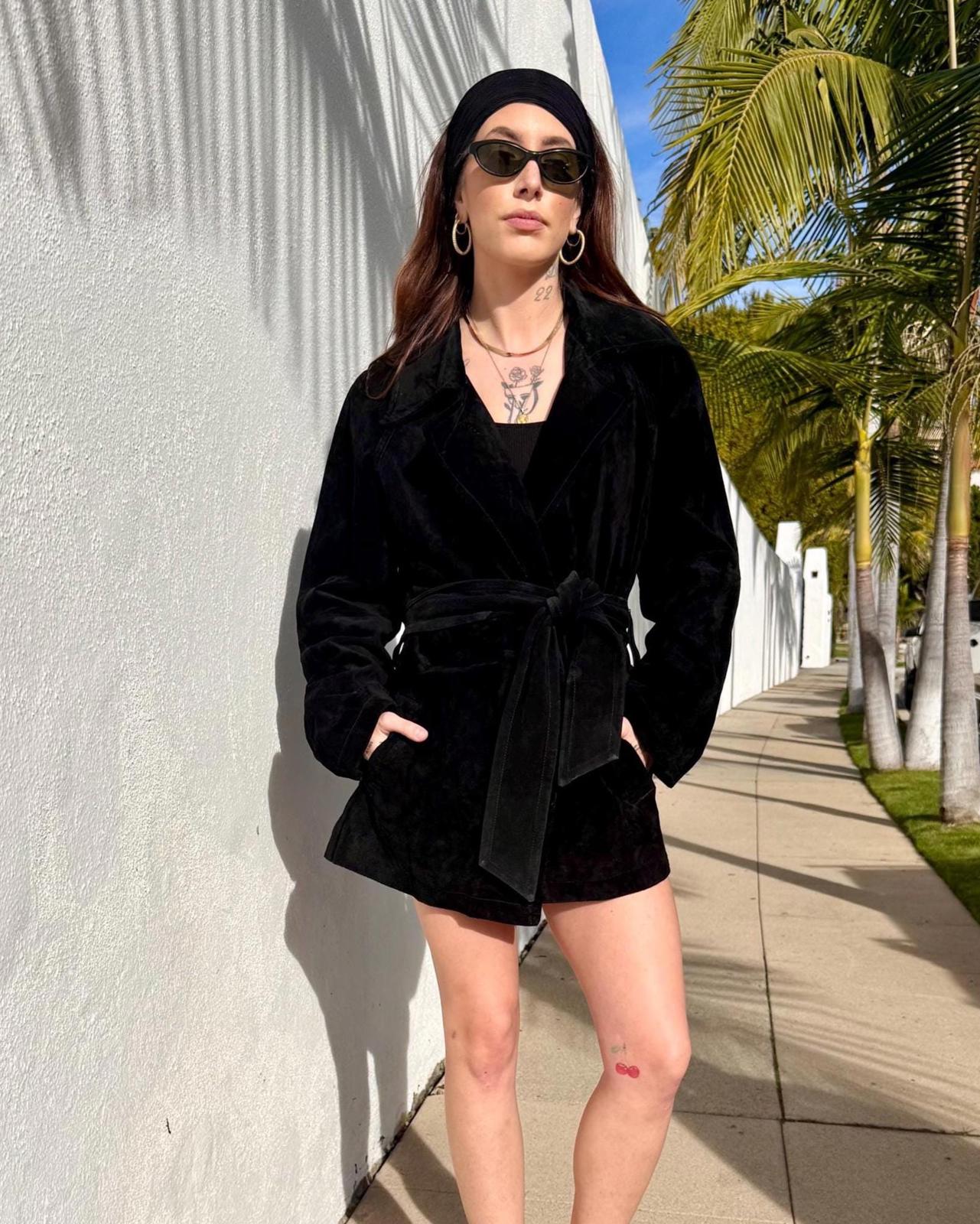 Vintage Black Suede Trench Coat