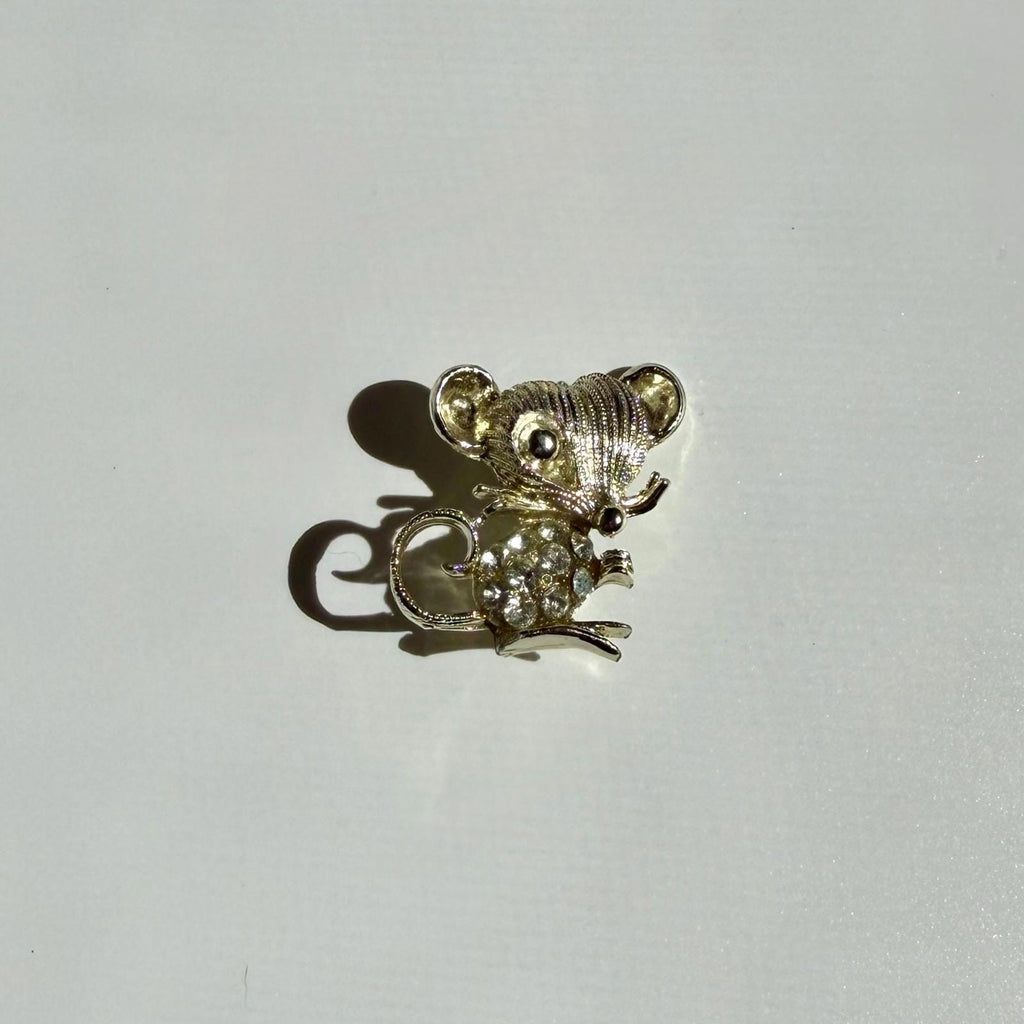 Vintage Mouse Brooch | Rhinestone Figural Pin | Cute Animal Jewelry