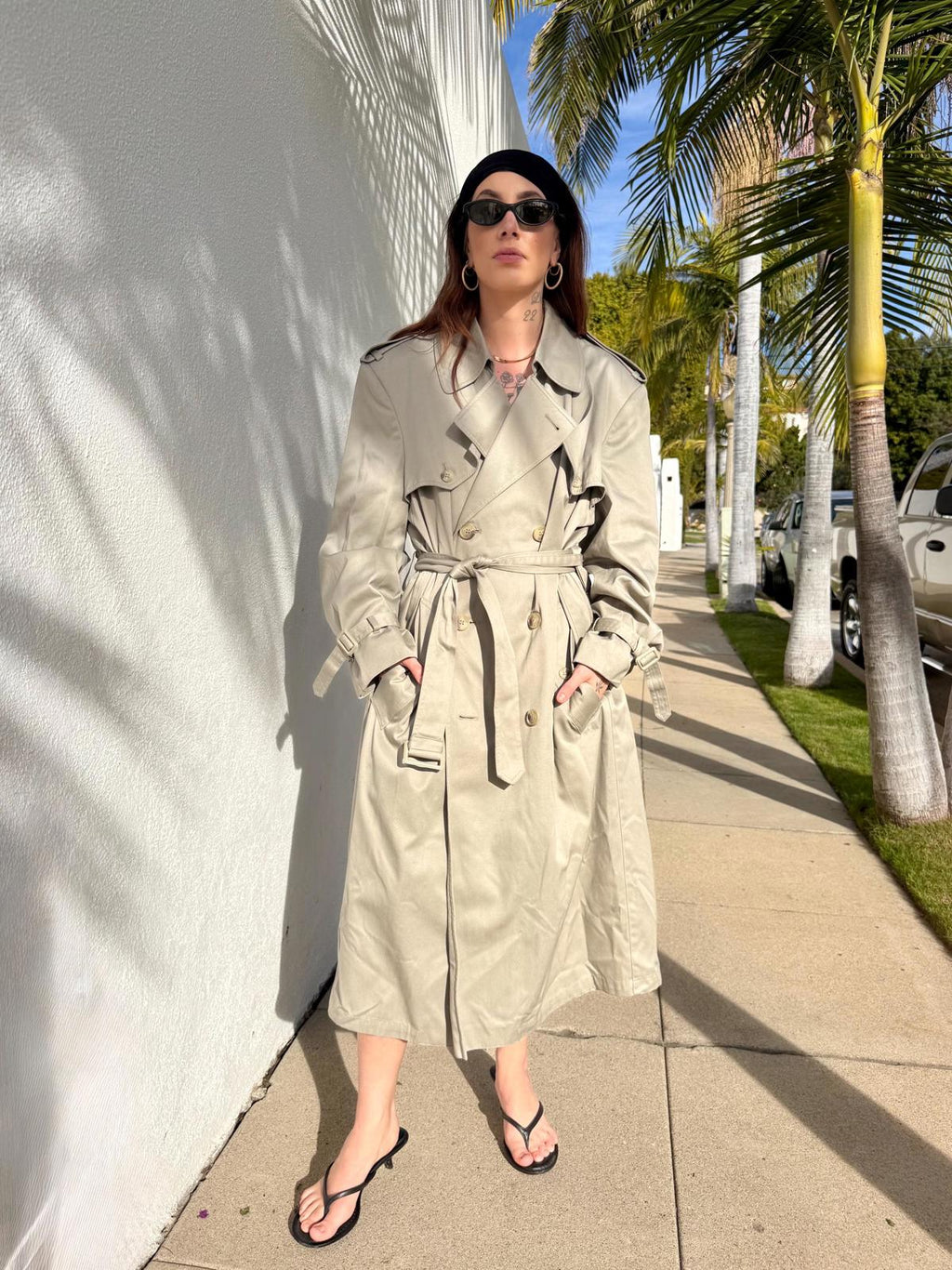 Vintage Mens Oversized Trench | Tan Long Coat | Size 40R
