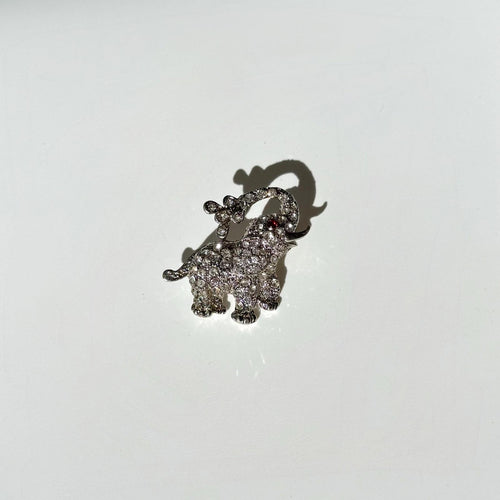 Silver Tone Elephant Brooch | Vintage Rhinestone Lucky Pin