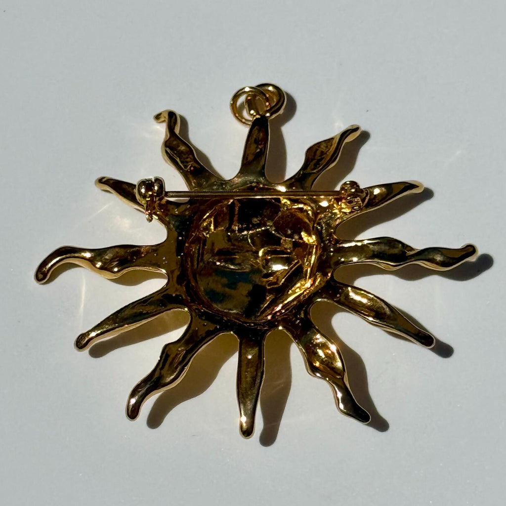 Vintage Gold Tone Celestial Sun Face Brooch and Pendant
