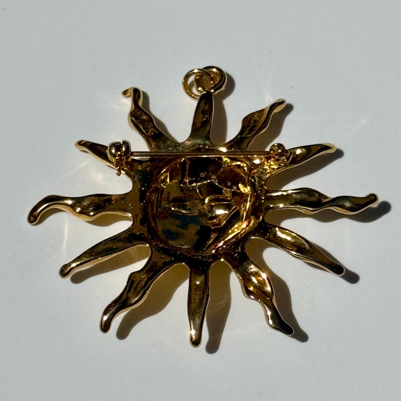 Vintage Gold Tone Celestial Sun Face Brooch and Pendant