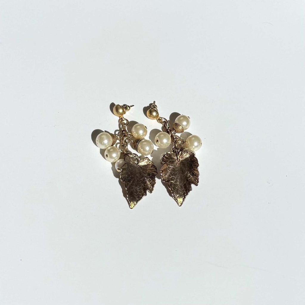 Vintage Pearly Drop Earrings with Leaves
