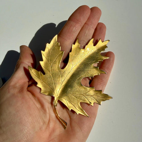 Large Vintage Gold Maple Leaf Brooch | 4” Statement Pin