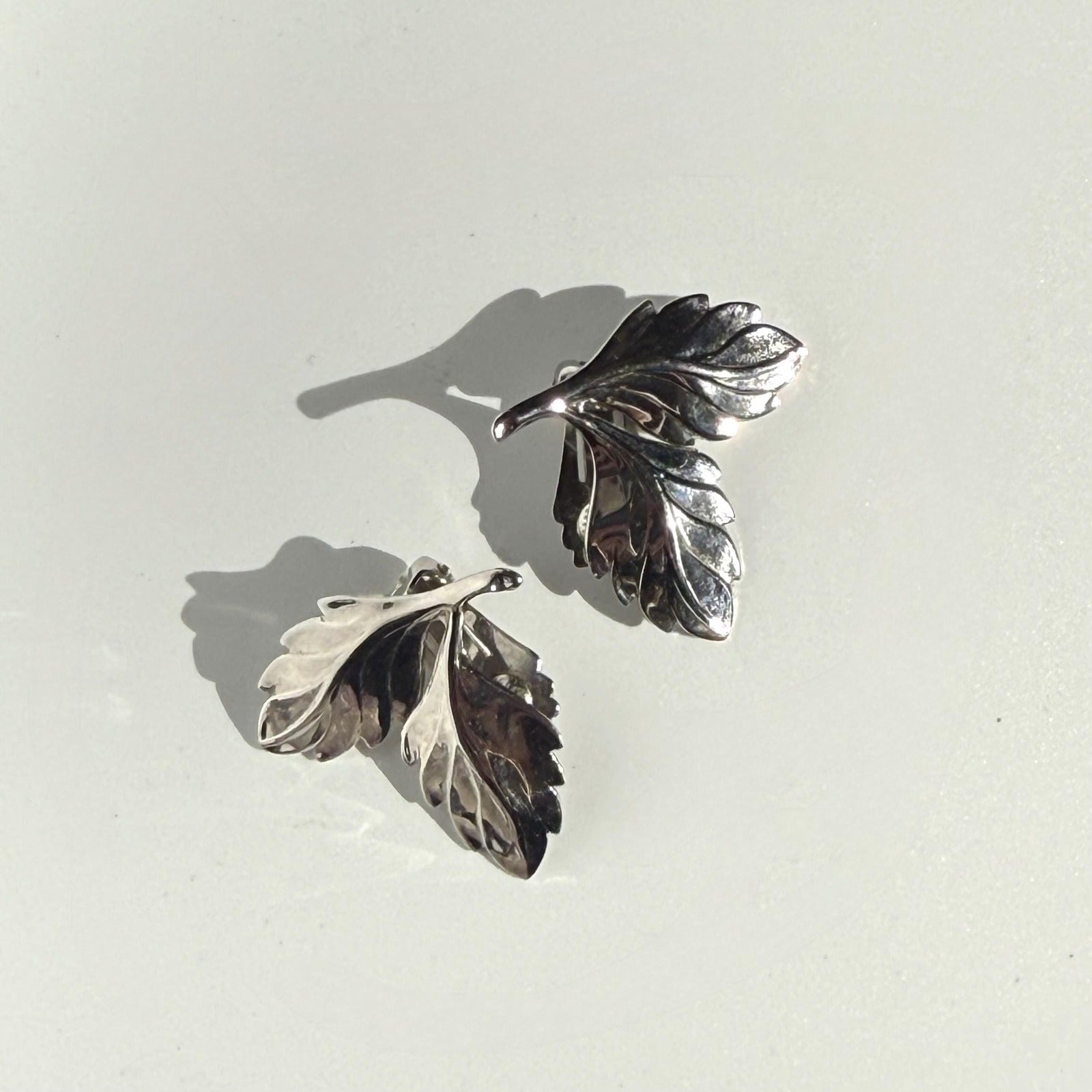 Vintage Silver Tone Leaf Earrings